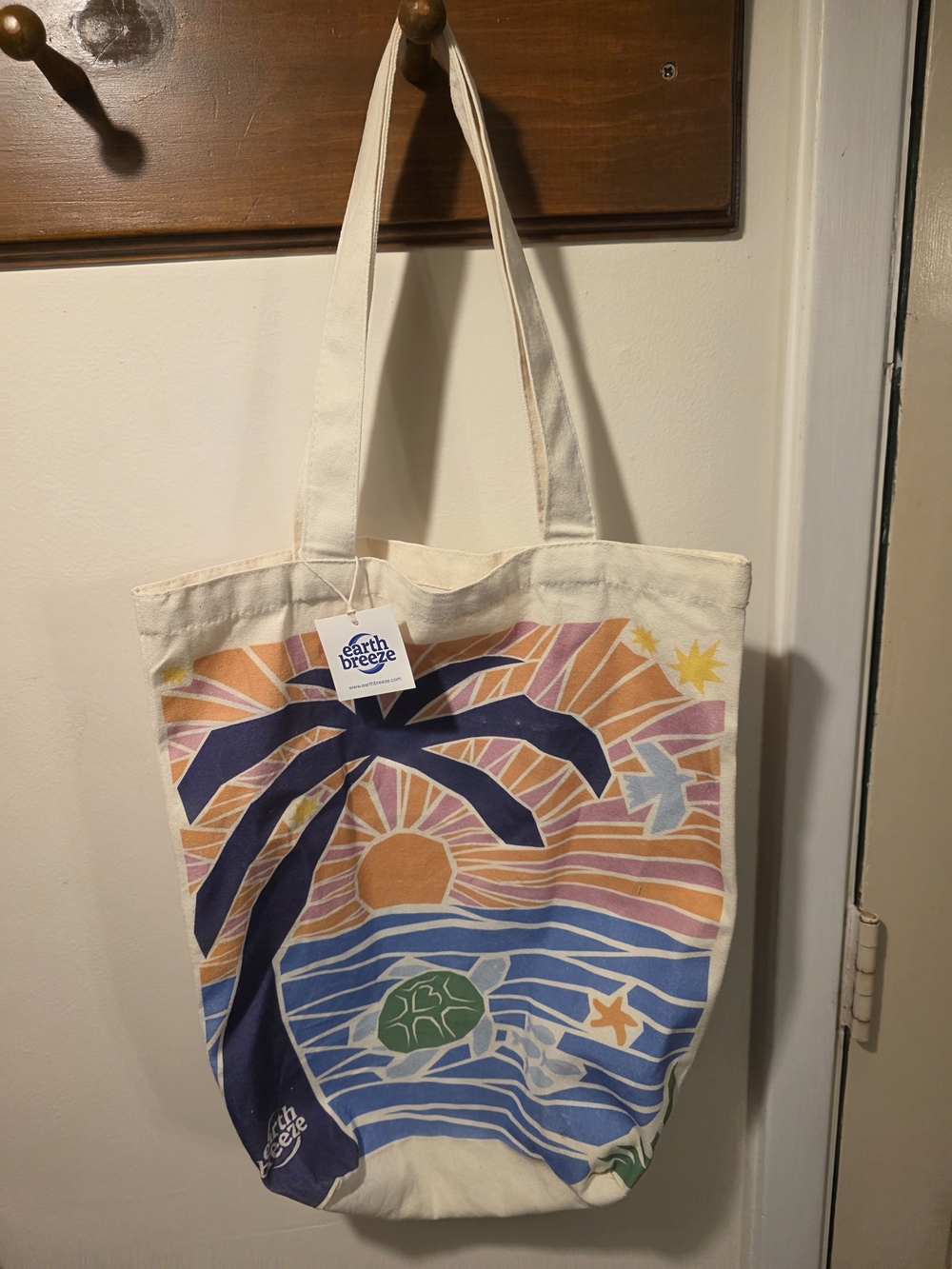 Cream Tote Bag with Coastal Print
